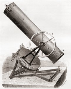 Lustro zwierciadlane Jeana Bernarda Léona Foucaulta na montażu paralaktycznym, według rysunku z XIX wieku, z Les Merveilles de la Science, wydanego ok. 1870 (rycina) autorstwa French School