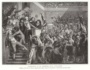 Jean Denis, hrabia Lanjuinais, na mównicy konwencji, rewolucja francuska, 2 czerwca 1793 autorstwa French School