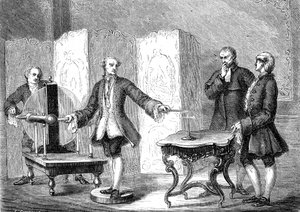 Jean JALLABERT (1712-1768), szwajcarski fizyk, odkrywa elektryczność na ostrych przedmiotach (Power of the Pointe autorstwa FRANKLIN). rycina 1867 autorstwa French School