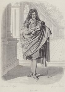 Jean Racine, francuski dramaturg, w Sali Lustrzanej w Wersalu (rycina) autorstwa French School