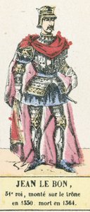 Jean le Bon, 51. król, wstąpił na tron ​​w 1350, zmarł w 1364 (kolorowa rycina) autorstwa French School
