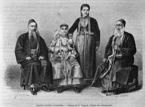 Żydowska rodzina z Jerozolimy, z dzisiejszej Syrii. Podróżuje po Fenicji, Libanie i Judei. 1875-1880 Louis Charles Emile Lortet, 1884 (bw grawerowanie) autorstwa French School
