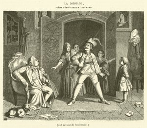 Praca wraca z uniwersytetu (grawerowanie) autorstwa French School