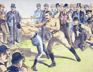 John L. Sullivan przeciwko Charliemu Mitchellowi 10 marca autorstwa French School