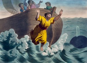 Jonasz wrzucony do morza, ilustracja z katechizmu LHistoire Sainte, wyd. Charles Delagrave, Paryż, k. XIX w. autorstwa French School