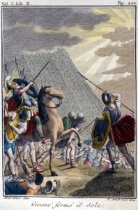 Joshua zatrzymuje wyścig Słońca, grawerując według francuskiego wydania La Bible przedstawionego przez De Sacy. Paryż autorstwa French School