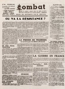 Dziennik COMBAT - nr 54 - luty 1944 - organ zjednoczonego ruchu oporu. (tajna gazeta) - Dokąd pójdzie ruch oporu? autorstwa French School