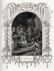 Jubileusz w Rzymie w 1450 r., za pontyfikatu Mikołaja V (1447-1455). Rycina ilustrująca Histoire des Popes Maurice