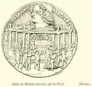 Giuliano de Medici zamordowany przez Pazzi, Brąz (rycina) autorstwa French School
