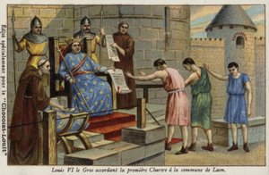 Król Francji Ludwik VI nadający pierwszy przywilej miastu Laon, 1128 autorstwa French School