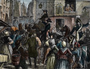 Król Ludwik XVI i jego rodzina zabrani do świątyni (kolorowe grawerowanie) autorstwa French School