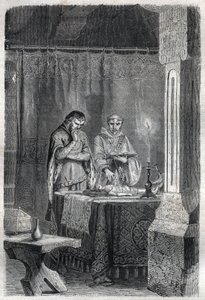 Król Francji Karol V Mądry (1338 - 1380) konsultował się ze smoczkami. Rycina w „Historii papieży (...) Zbrodnie królowej króla i cesarzy na przestrzeni wieków” Maurice Lachatre autorstwa French School