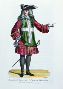 Kawaler Orderu św. Jana Jerozolimskiego, ilustracja z Historii i strojów zakonów ks. Helyota, 1842 autorstwa French School