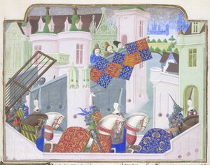 Rycerze i damy jadą na turniej do Londynu, z Kroniki Froissart, koniec XV wieku (welin) autorstwa French School