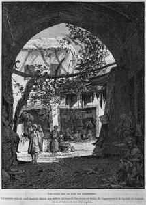 Szkoła koraniczna na bazarze szewskim, z La Terre Sainte Victora Guerina, 1884 (rycina bw) autorstwa French School