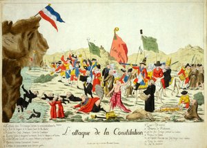 Atak na Konstytucję, wyd. 1792 (grawerowanie ręcznie kolorowane) autorstwa French School