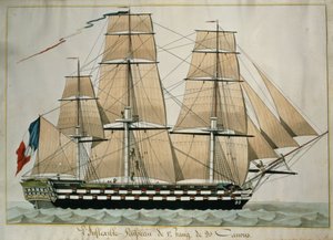 LInflexible Vaisseau de v. Rang de 90 Canons (The 90 Gun Ship of the Line) c.1835 (wc z piórem i atramentem na papierze)