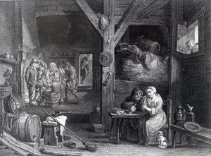 La Fumeuse, grafika Jean Baptiste Patas wg Davida Teniersa Młodszego, 1786-1808 autorstwa French School