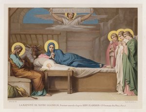 Narodzenia Pańskiego, Malowidło ścienne wg Hippa Flandrina, St Germain des Pres, Paryż (chromolitho) autorstwa French School