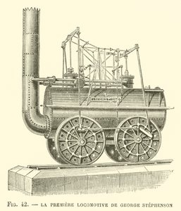 La Premiere Locomotive de George Stephenson (grafika) autorstwa French School