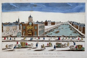 La Samaritaine (pompa wodna) na Pont Neuf w Paryżu - widok optyczny autorstwa French School