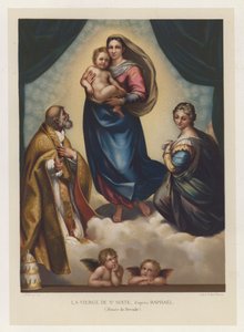Dziewica św Sykstusa, wg Rafaela, Muzeum Drezna (chromolitho) autorstwa French School