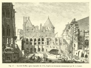 Cour du Mai, po pożarze w 1776 r., według dokumentu przekazanego przez MA Lenoir autorstwa French School