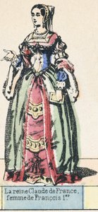 Królowa Klaudia Francji, żona Franciszka I (kolorowa rycina) autorstwa French School