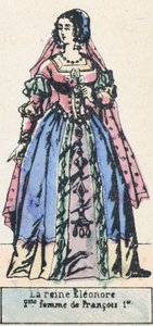 Królowa Eleonora, druga żona Francois 1er (kolorowy grawerunek) autorstwa French School