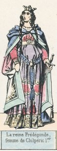 La reine Fredegonde, femme de Chilperic 1er (kolorowy grawerunek) autorstwa French School
