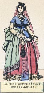 Królowa Joanna Evreux, żona Karola 4 (kolorowy grawerunek) autorstwa French School