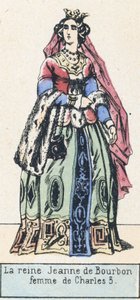 Królowa Joanna Burbon, żona Karola 5 (kolorowa grawerunek) autorstwa French School