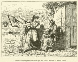 Czarownica Calpurnia przekonuje Nuccię, że Meo Patacca ją zdradza (grawerunek) autorstwa French School