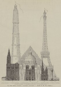 La tour Eiffel w porównaniu z różnymi zabytkami (rycina) autorstwa French School