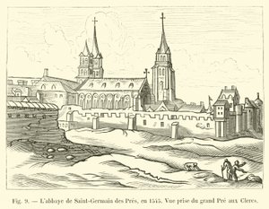 Opactwo Saint-Germain des Pres, w 1545 r., Widok z Grand Pre aux Clercs autorstwa French School