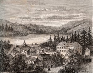 Lac de Gerardmer - Alsace Champagne Ardenne Lorraine - rycina w „La France illustree: geography, history, statistic management” autorstwa V.A. Słodowo-Brązowy. 1884 autorstwa French School