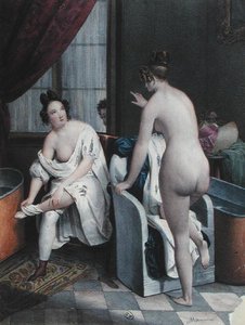 Panie biorące kąpiel, ok. 1840 (kolor lito) autorstwa French School