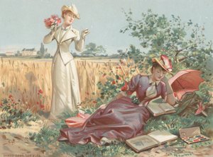 Panie na polu kukurydzy (chromolitho) autorstwa French School