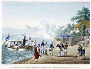 Lądowanie w portugalskiej osadzie Dillé na wyspie Timor. autorstwa French School