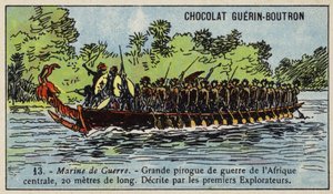 Duży kajak wojenny środkowoafrykański (chromolitho) autorstwa French School