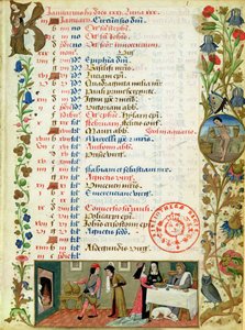 Lat 1173 f.1 stycznia; postacie jedzące i pijące, Robinet Testard, z Godzin Karola z Angouleme autorstwa French School