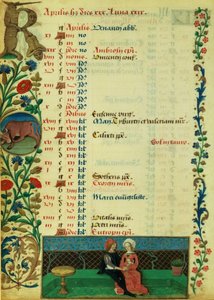 Lat 1173 f.2v kwiecień; Dwoje kochanków siedzących na zewnątrz, Robinet Testard, z Godzin Karola z Angouleme autorstwa French School