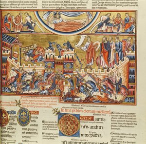 Lat 8846 f.76, Oblężenie miasta, z Hebraica Romana Gallica autorstwa French School
