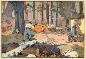 Le Bucheron, Le Sabotier, Drwal, Chodak (kolor lito) autorstwa French School