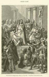 Koronacja Hugues Capet, w Noyon, 1 czerwca 987 (rycina) autorstwa French School