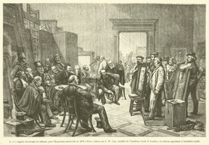 Jury angielskie dokonujące wyboru obrazów na Wystawę Powszechną 1878 w Paryżu (grafika) autorstwa French School