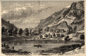 Le Lauzet-Ubaye - Le lac du Lauzet - gmina w departamencie Alpes-de-Haute-Provence w południowo-wschodniej Francji - grawerowanie w „” PATRIE”” - PECTUREQUIREQUE OPIS FRANCJI W 6 TOMACH WG LUCIENA HUARDA - koniec XIX wieku autorstwa French School
