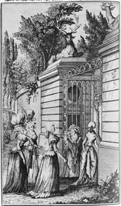 Le Parc aux Cerfs, brama do królewskiej przystani Ludwika XV (1710-1774), zarządzana przez Madame de Pompadour (1721-64) autorstwa French School