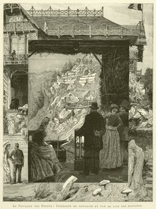 Le Pavillon des Forets, Wnętrze pawilonu i widok jednej z dioram (grafika) autorstwa French School