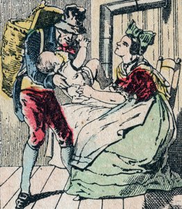 Le Pere Fouettard francuski bohater dla ojca biczującego, legendarna postać folkloru karząca niegrzeczne dzieci i zamykająca nieposłuszne, obraz Epinal XIX w. (rycina) autorstwa French School